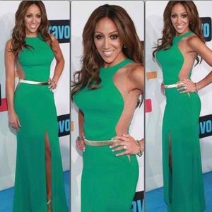 Nicole Bakti Long Green Cut Out Dress